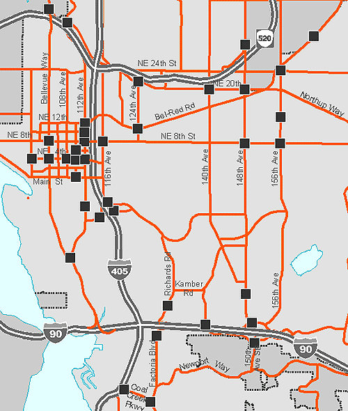 Map of Bellevue Traffic Camera Locations